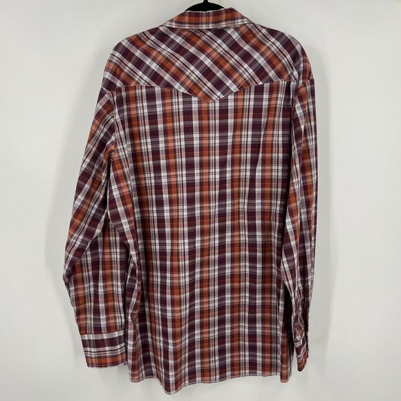 Vintage Wrangler Orange Plaid Button Up Pearl Snap Long Sleeve Western Men XXL - Picture 2 of 11